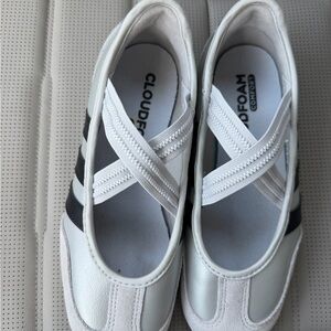 adidas Women's White and Black Slip-On Cloudfoam Sneakers